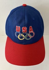 USA Olympics Hat SnapBack Blue Red Rings Logo Embroidered VTG