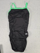 Speedo Women's 10/36 Flyback One Piece Swimsuit Black And Bright Green Box Damag