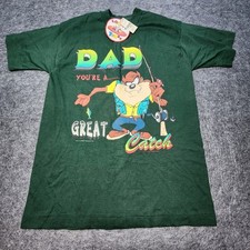 Vintage 1996 Looney Tunes Taz Dad Great Catch Fruit of the Loom Tshirt Large NEW