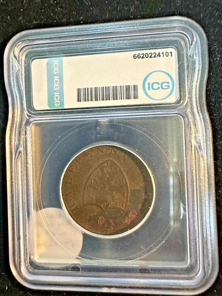 PRINCESA DE GALES 1795 Gran Bretaña Unión Ficha Medio Penique D&H #1018b ICG-VG8 Foto 4 de 4