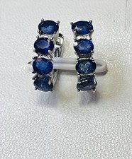 Beautiful Natural Blue Sapphire 925 Sterling Silver Hoop Earrings Certified