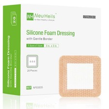 NeuHeils Silicone Foam Dressing with Gentle Border 3''x3'' Pack of 20 , Tan