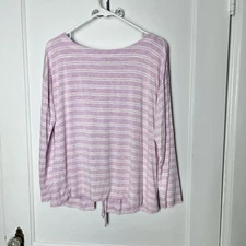 Loft Outlet Lounge Pink Soft Knit Split Back Striped Cozy Sweater Sweatshirt MED