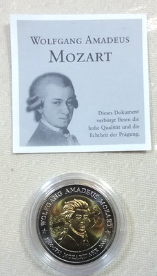 Probeprägung 2 Euro Wolfgang Amadeus Mozart, mit Echtheitszertifikat