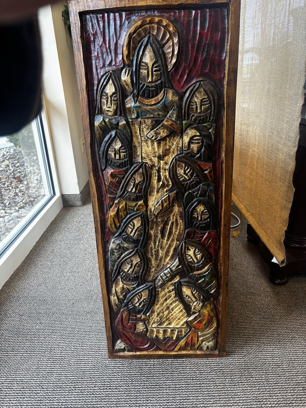 Solid Carved wood Artwork Jesus And 12 Disciples