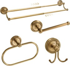 4 Pcs Antique Brass Gold Bathroom Accessories Set Wall-Mounted Towel Rack