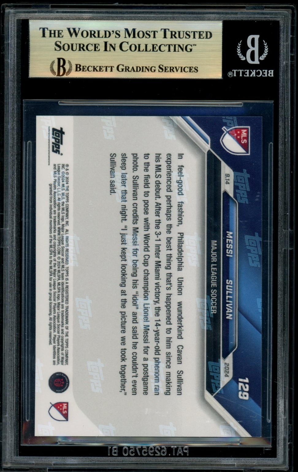 2024 Topps MLS #129 Lionel Messi/ Cavan Sullivan BGS 10 Pristine view 2