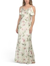 NWT 245 Adrianna Papell Floral Printed Satin Mermaid Gown 16