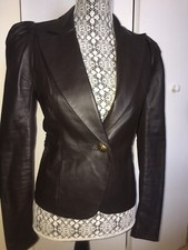 Leifsdottir Leather Jacket Brown Ruched Fabulous Shoulders Silk Lining Size 4