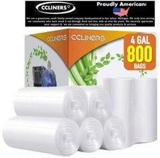 2 - 4 Gallon Small Trash Bags Clear Bathroom Garbage Bags Bulk 800 Count 