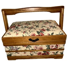 Vintage Oak Sewing Basket jewelry Hope box handmade Red Lining Mint Condition