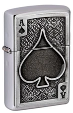 Zippo 49637,  Ace of Spades Emblem Brushed Chrome Lighter