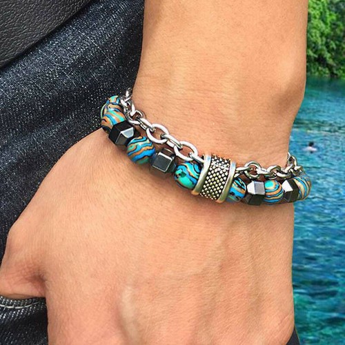 Bracelets Stress Relief Jewelry Tigers Eye Obsidians Mens 8mm Beads With Chain - Picture 9 of 17