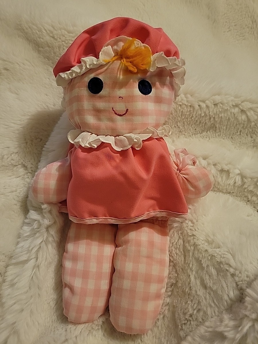 Fisher Price vintage 1975 Lolly Dolly Doll #420 Pink Check Gingham