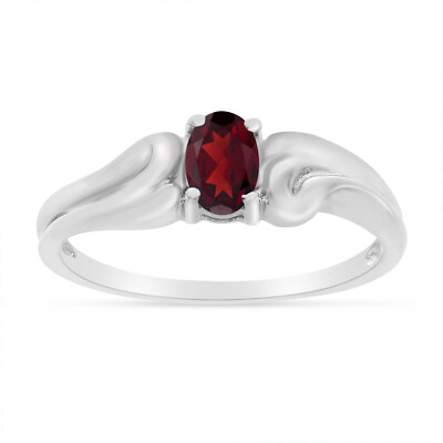 Ovaler Granatring 10 Karat Weißgold