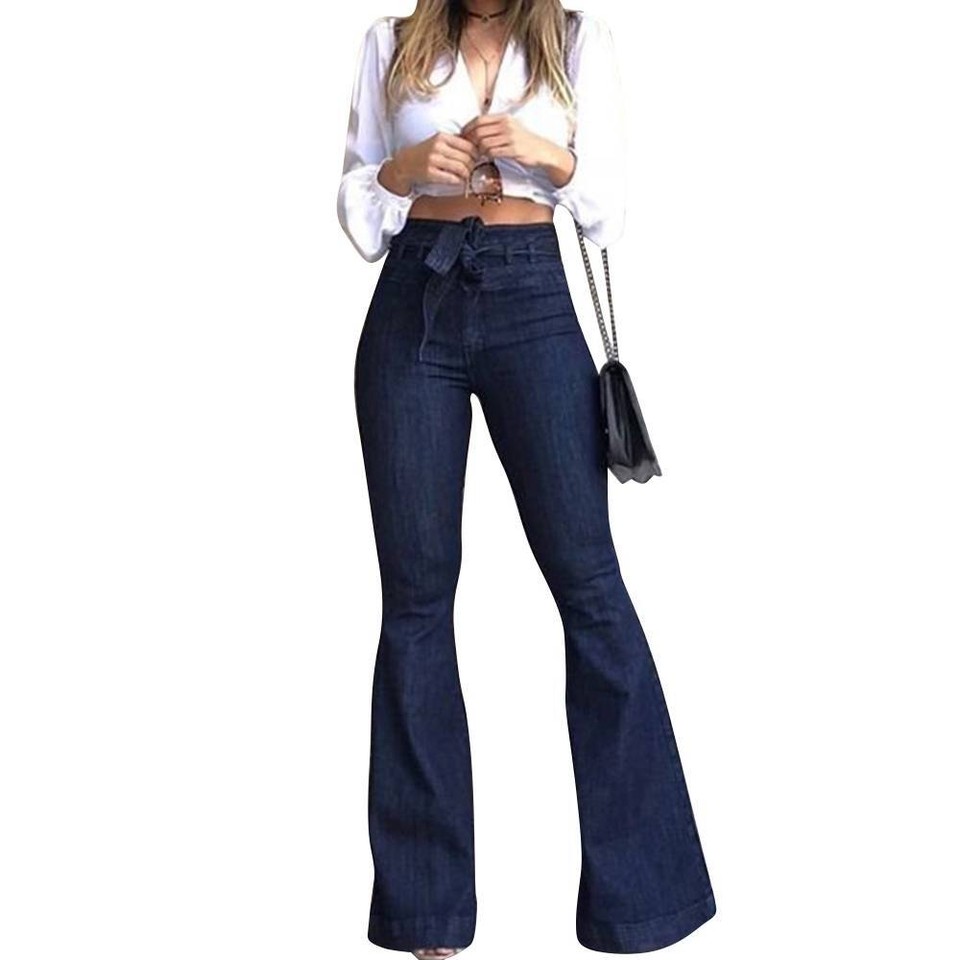 Sexy Women Bell Bottom Pants Jeans Cotton  Casual  Wide Leg Flare Denim Pants Female Jeans