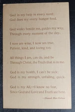 vtg postcard hannah more kohaus god is my help poem Unity Seattle unposted