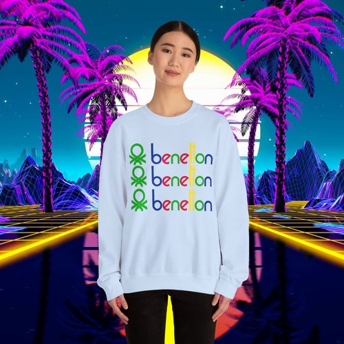 Custom Benetton vintage 1980's design sweatshirt Unisex men women 90s sweater - Picture 3 of 43