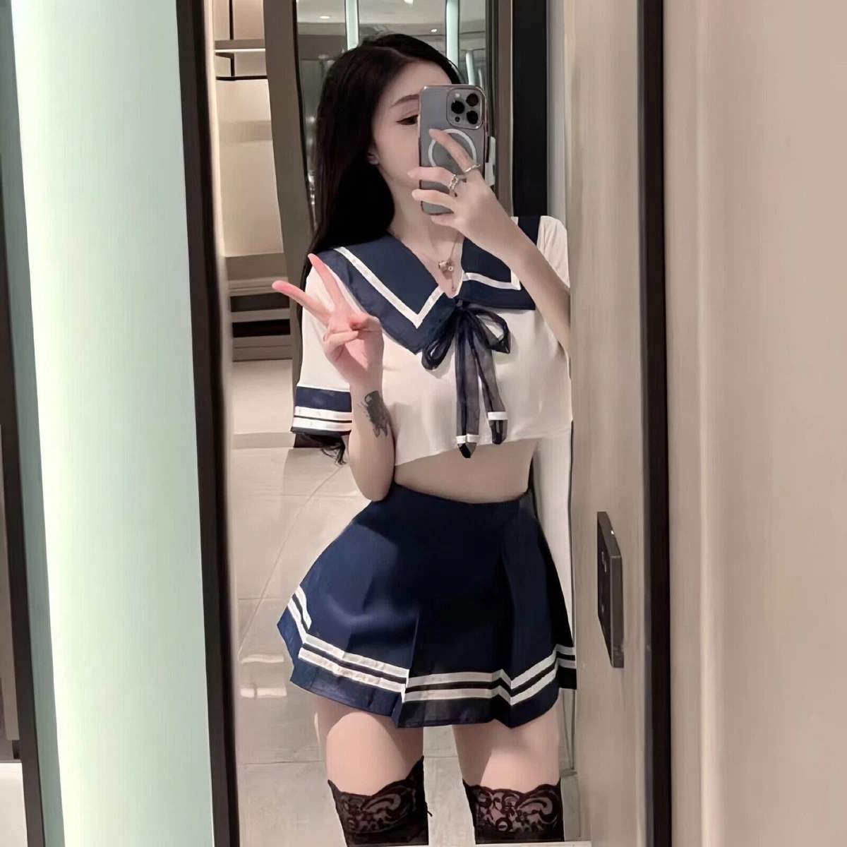 Temptshow Giapponese studentessa cosplay prospettiva tentazione uniforme carino anime marinaio vestito sexy lingerie (bianco), Taglia unica