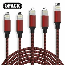 5 Pack Charging Cable Heavy Duty For iPhone 12 8 7 6 Plus Charger Charging Cord 