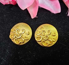 Vtg Goldtone Round Circle C Swirl Clip on Earrings large 1.25in" - S18