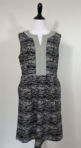 Tabitha Dress 12 Marley Gray Black Shift Sleeveless V Neck Side Pockets