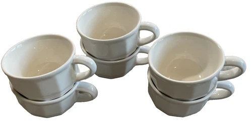 Set Of 6 Pfaltzgraff Heritage White Flat Coffee Mugs Tea/ SM Soup Cups Vintage