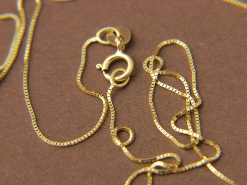 Solid 14k Gold Box Chain real 14kt gold necklace - product listing photo