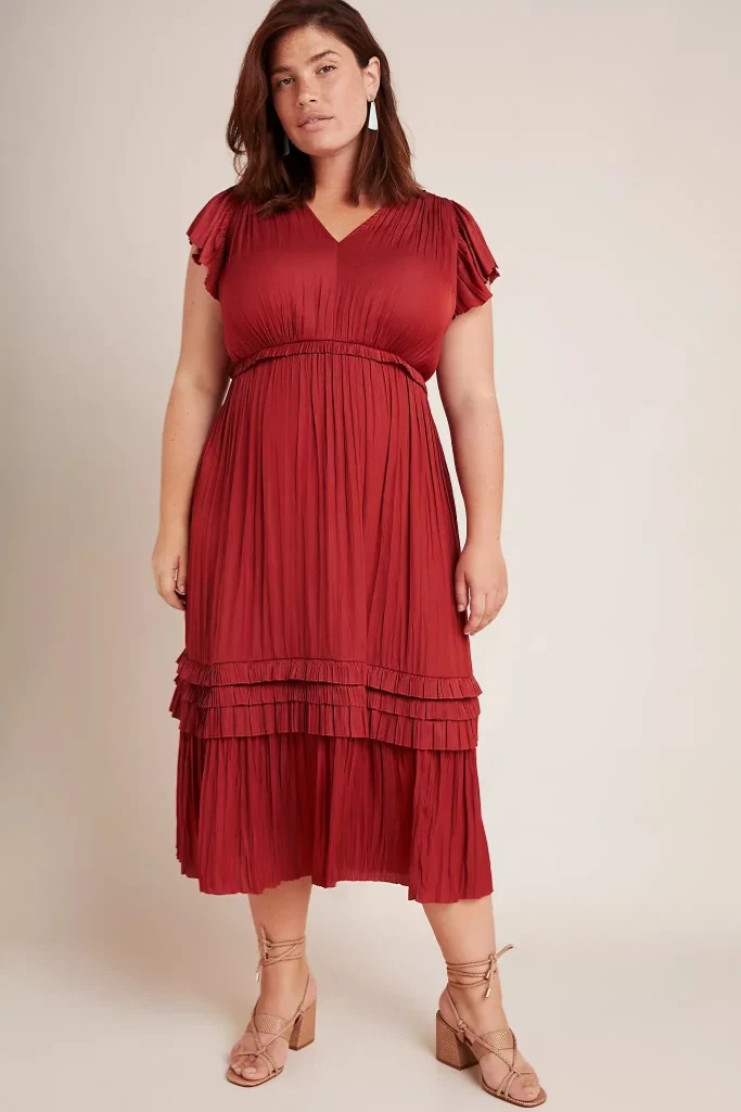 NWT ANTHROPOLOGIE CURRENT AIR SEREIA PLEATED FRILL SILKY MIDI DRESS ROSE  PLUS 2X | eBay