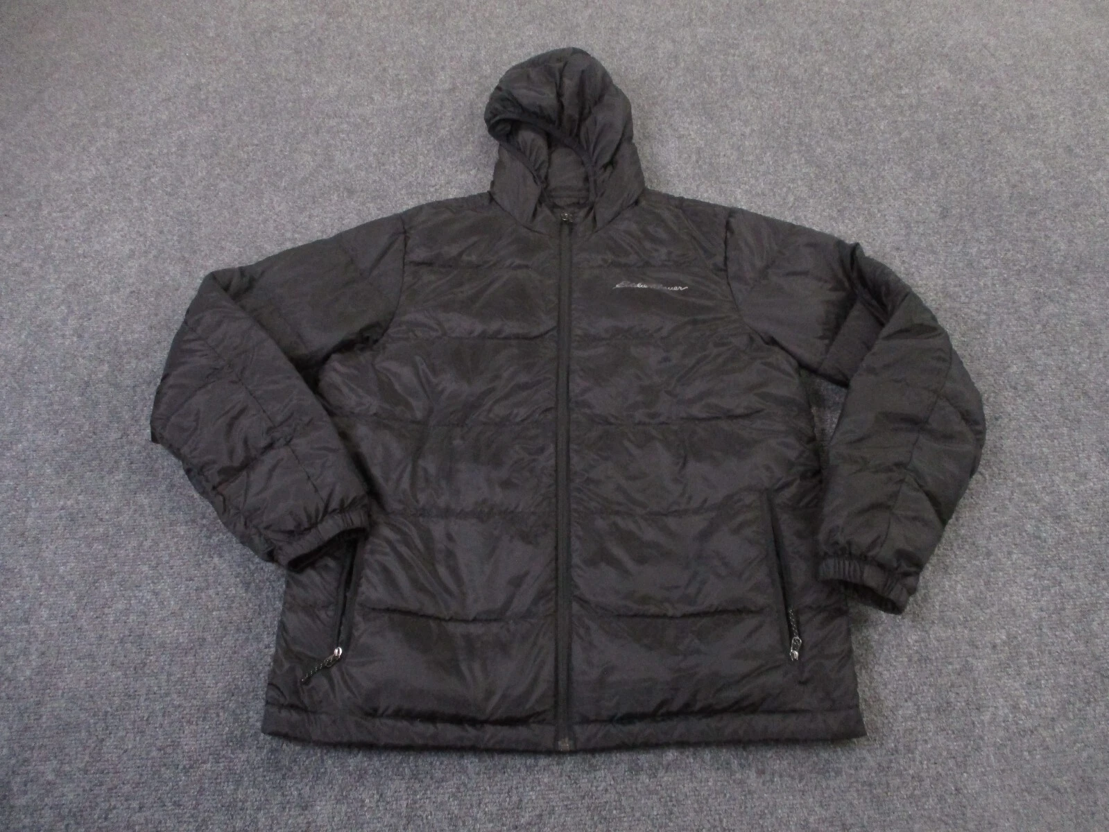 Eddie Bauer Jacket Men M Black Puffer Down Quilted Outdoor Hiking Camping 650