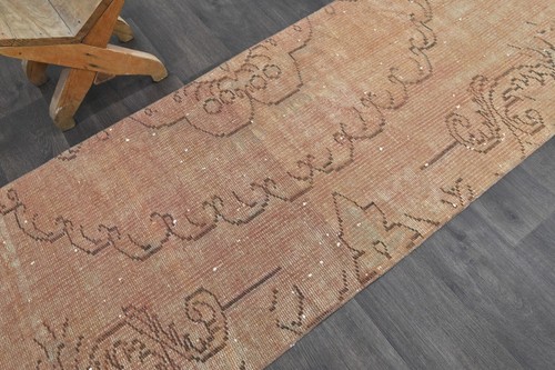 Vintage Turkish Runner Rug 2x7ft Wool Anatolian Handmade Hallway Oushak BROWN - Picture 3 of 10