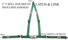 DARK GREEN OFF ROAD HARNESS RACING LATCH & LINK BUCKLE 3 POINT ROLL BAR MOUNT