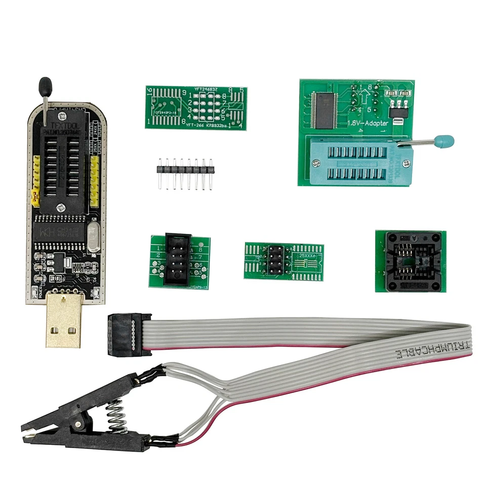 Juego Completo Programador CH341A USB + Clip SOP8 + Adaptador 1.8V + Adaptador SOP8 Foto 3 de 4