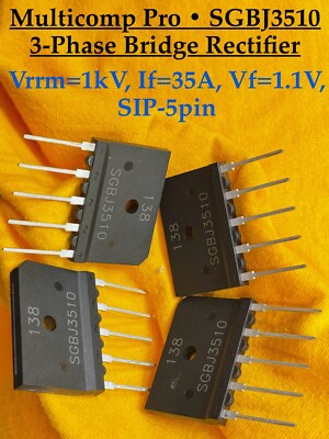 LOT OF 4 Diode Bridge Rectifier Multicomp Pro SGBJ3510 3ph 1kV 35A Vf=1.1V SIP-5