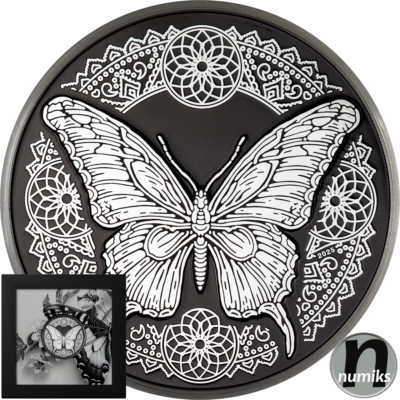 BUTTERFLY SCHMETTERLING Cookinseln 2025 1 Oz Silber Proof Obsidian Black BOX