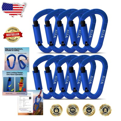 UIAA Certified Heavy-Duty D-Shaped Carabiner Clips - 25KN 5620 lbs, 10 Pack