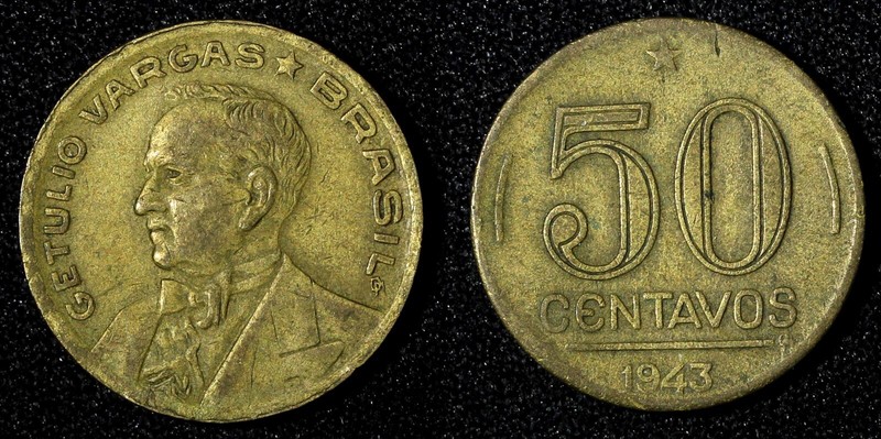 Brazil Getúlio Dornelles Vargas 1943 50 Centavos WWII Issue VF KM# 557a (27 655)