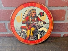 8" Round Rustic Patina Style Indian Motorcycle Advertising Sign   FREE SHIPPING!