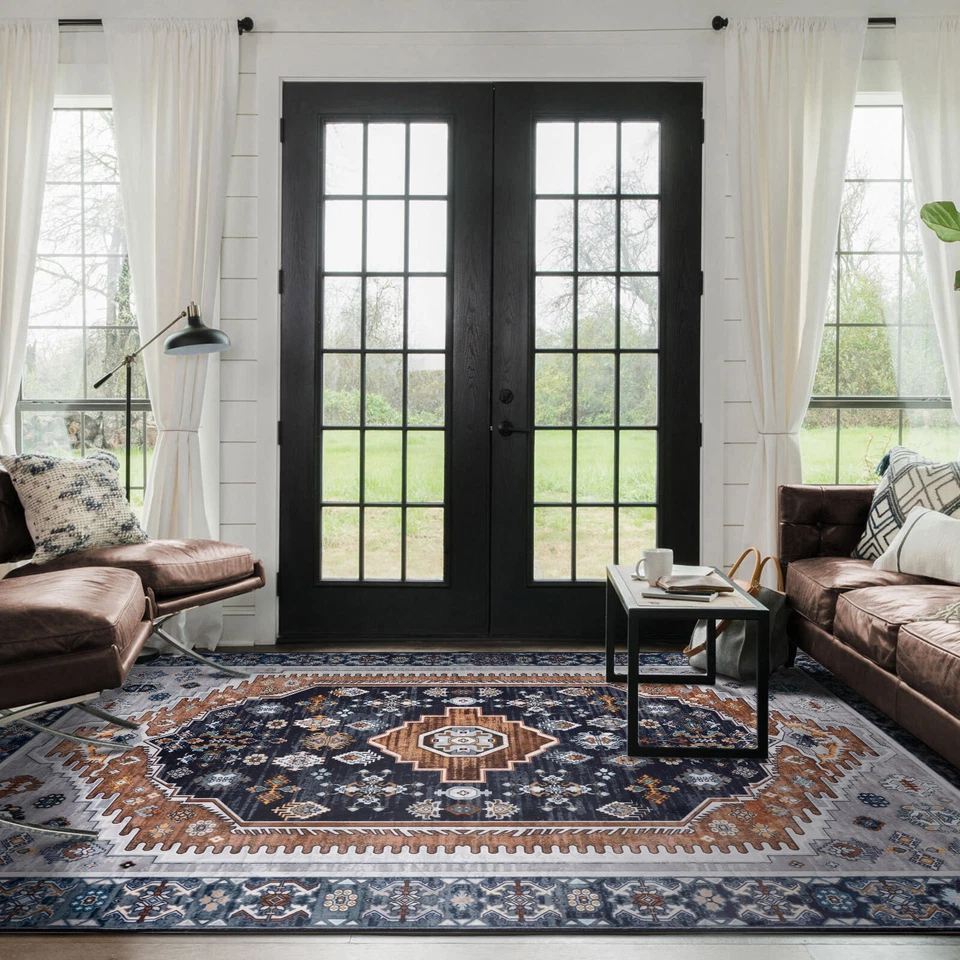 Deal Extra Large Floor Rug Vintage Blue Vintage Persian Carpet Plush 240x340cm