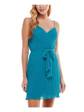 CITY STUDIO Womens Short Dress Teal Belted Sleeveless Lined Juniors S