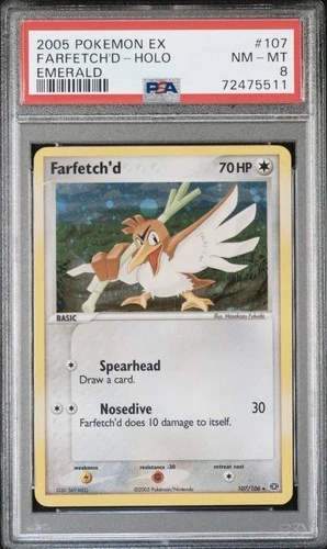 Pokemon Farfetch'd (Secret Rare) 107/106 Emerald Holo PSA 8
