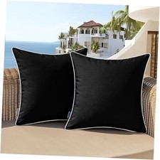 Set of 2 Outdoor Waterproof Pillow Covers 18x18 18" x 18" Pack of 2 Black