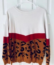 Amazon Women's Leopard Print Colorblock Sweater - Red, White, Brown