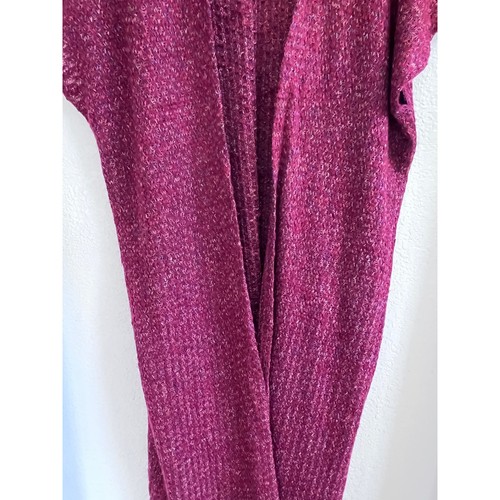 Crescent Duster Cardigan Open Front Tassel Trim Burgundy Large Knit Sweater - Picture 9 of 9