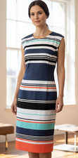 David Jones Pencil Dress Size 16 NWT Midi Colourful Stripes Cotton Blend Work