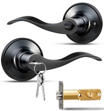 Matte Black Wave Style Keyed Entry Door Lever Reversible Interior Exterior
