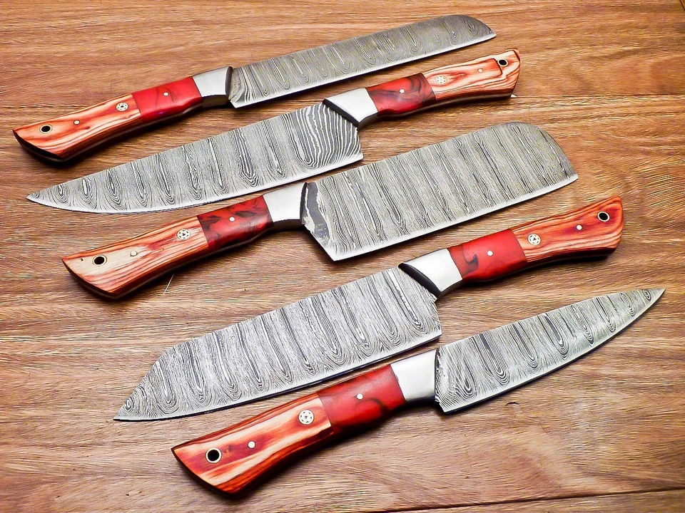 Damascus handmade Chef Knife 5 Pc Set - Best Gift, Damascus Kitchen Knives Set , - Image 2 of 4