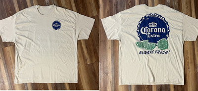 Corona Extra Always Fresh Cream Graphic T Shirt Bottle Cap Lime Back Print S-5XL