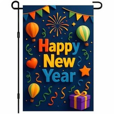 New Year Garden Flag 12x18 Inch Double Sided Colorful Happy Champagne New Year