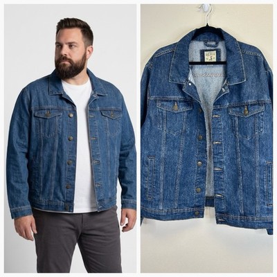 Denim Jean Jacket Men s 2X Trucker Classic Dark Blue Pockets Button Up Casual